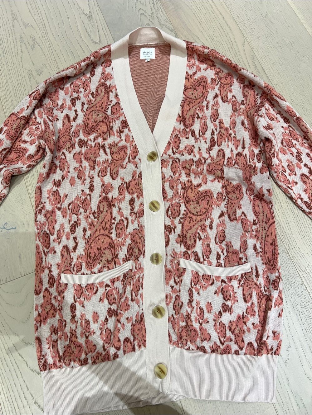 Women's Pink Paisley Knit Cardigan with Buttons